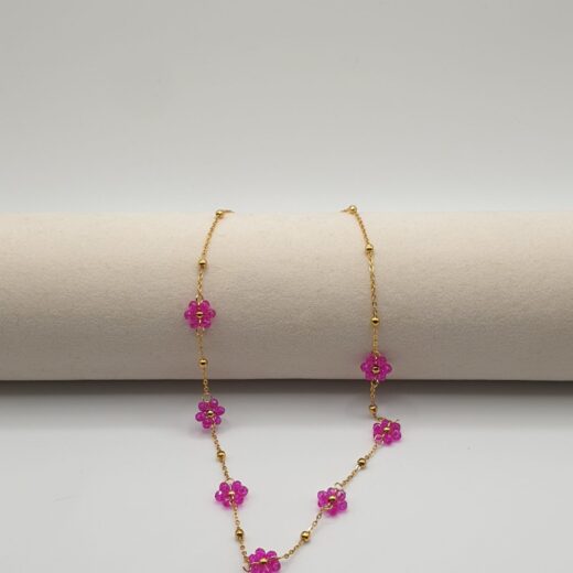 COLLANA ACCIAIO MARGHERITE FUCSIA BASE ORO