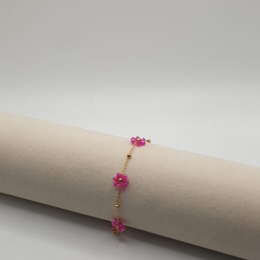 BRACCIALE ACCIAIO MARGHERITE FUCSIA BASE ORO