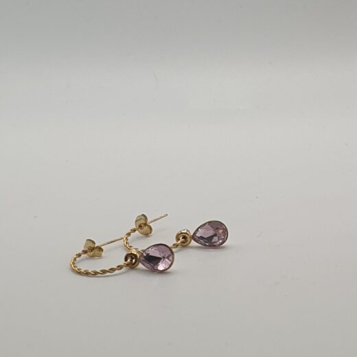 ORECCHINI IN ACCIAIO CON GOCCIA ROSA BASE ORO